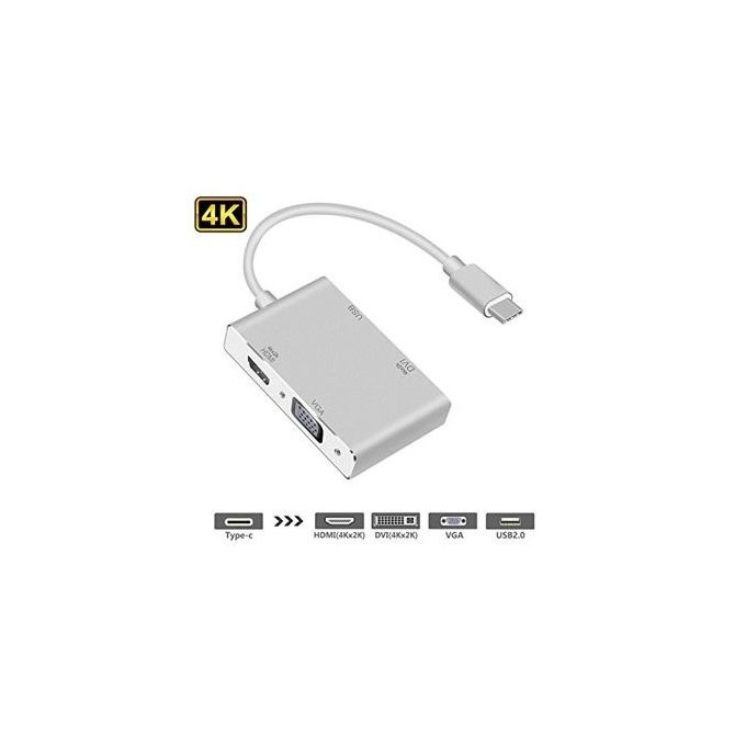 Adaptateur (USB-Type C to VGA DVI HDMI & USB) Pour Macbook/PC Windows 4 in 1 Hub