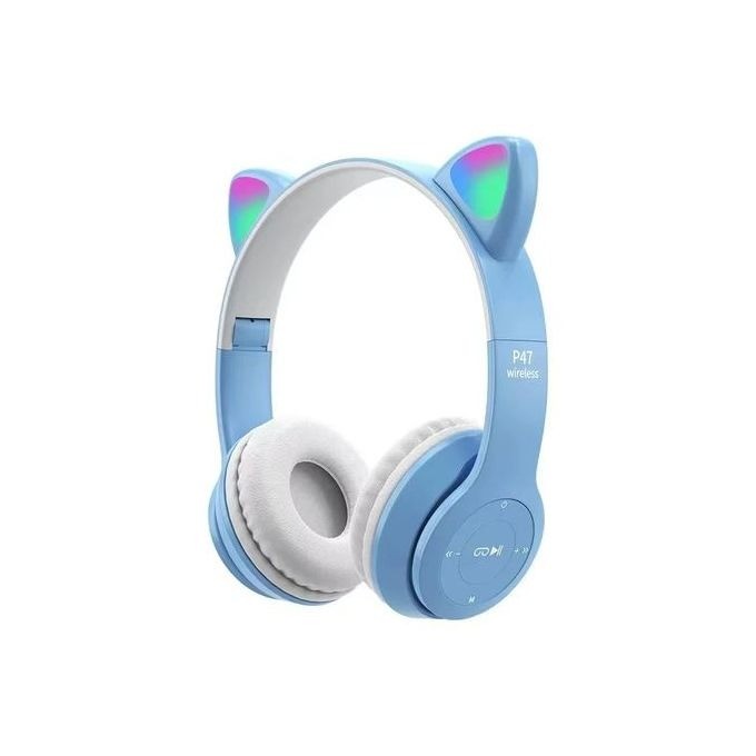 Écouteurs sans fil Bluetooth avec Microphone - Oreilles Chat - Bleu
