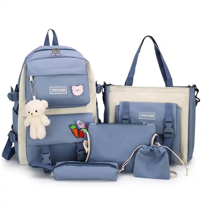 Ensemble sac à dos scolaire filles - 5PCs : sac à dos Kawaii, 2 trousses à crayons, sac à main, porte-monnaie - Meuve