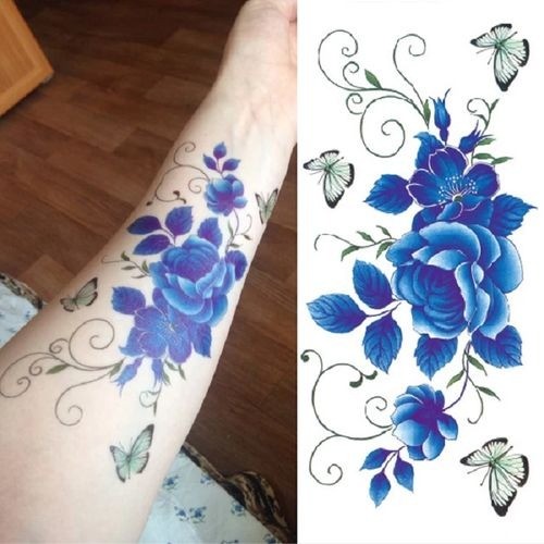 Tatouage Temporel - Motif Fleur Bleu