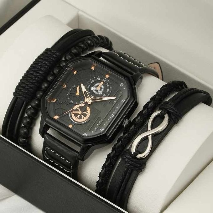 Coffret Montre et 3 Bracelet Class'Chic Pour Homme - Noir