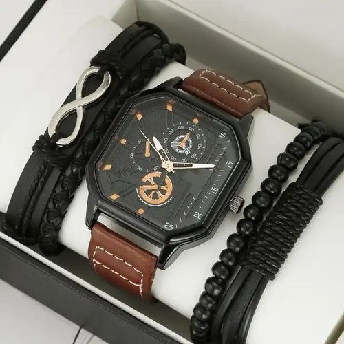 Coffret Montre et 3 Bracelet Class'Chic Pour Homme - Marron