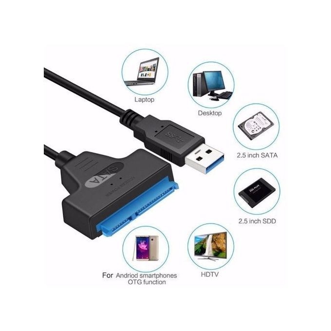 Adaptateur USB 3.0 Vers Disques Durs SSD SATA 2,5" - Câble Adaptateur USB Vers SATA - Noir
