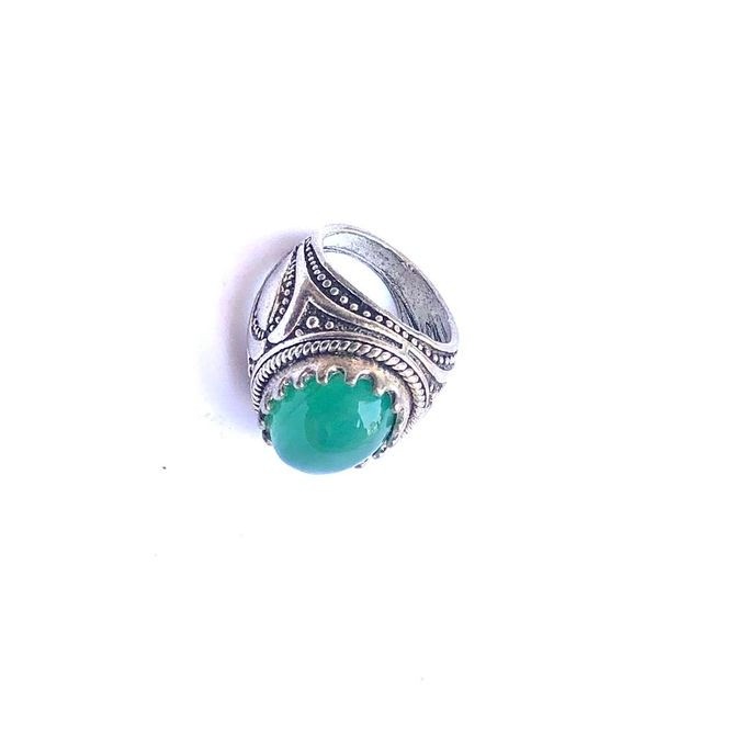 New Bague Argent Synthétique - Perle précieuse Vert - TS