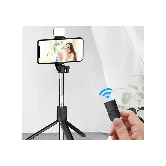 Selfie Bluetooth Trépied Stick avec Lumière LED + Télécommande